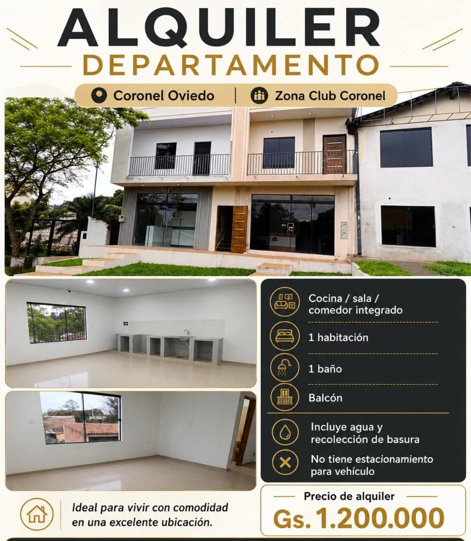 Depto en Alquiler zona Club Coronel- Coronel Oviedo- Alquiler Inmediato