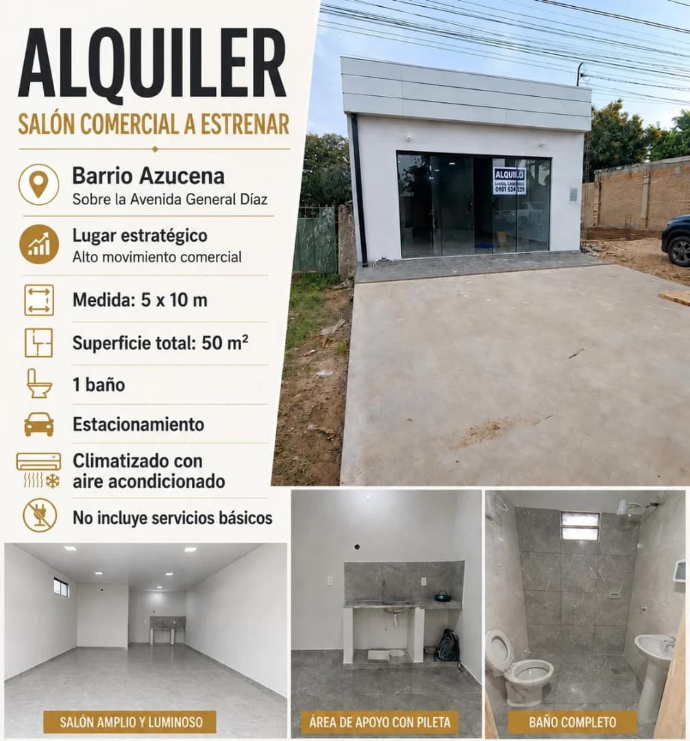 Alquilo Salón Comercial a Estrenar - Barrio Azucena, Coronel Oviedo